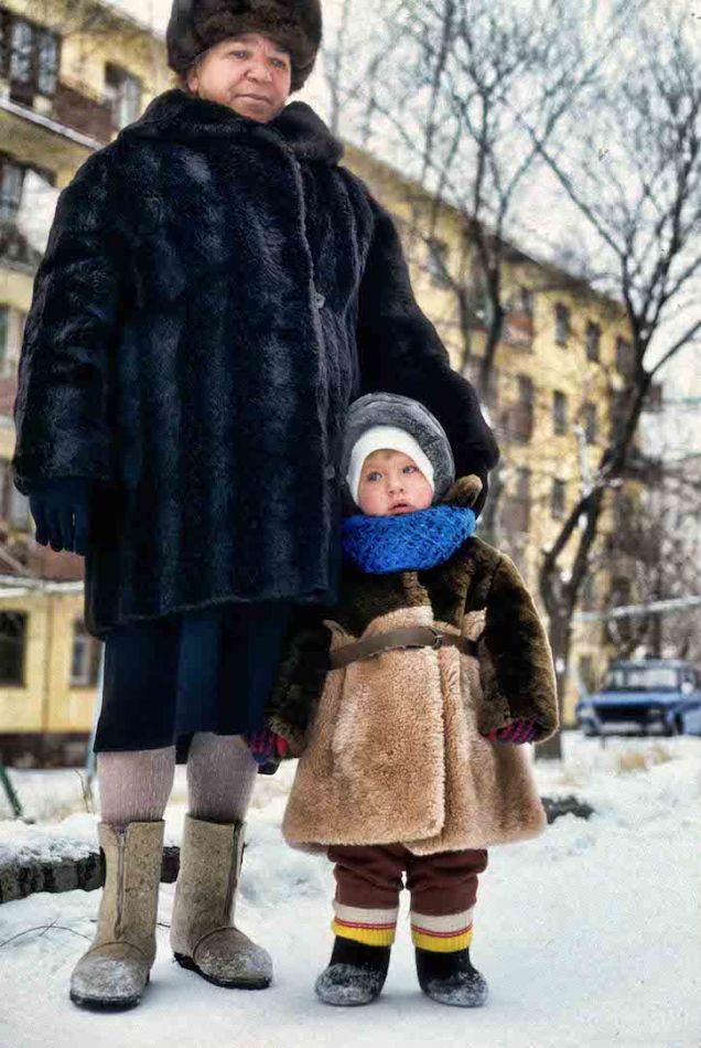 Woman and little boy with blue scarf SMALL